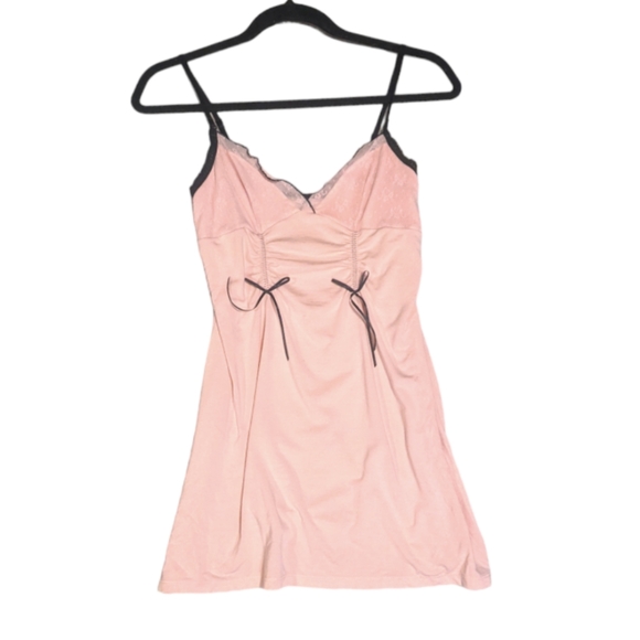 Victoria's Secret Other - Victoria's Secret Vintage Y2K Pink Mini Slip Black Bows Lace Details Size M